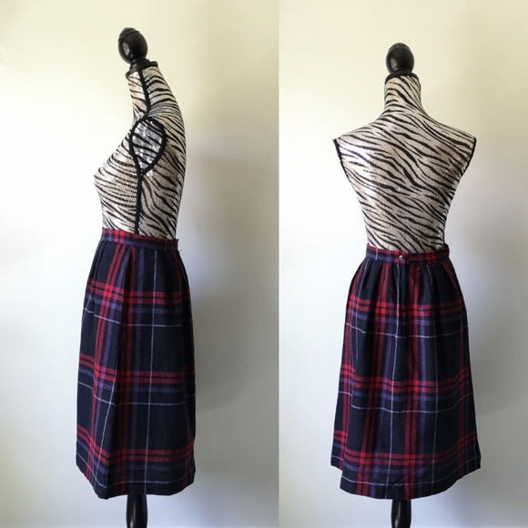 Vintage plaid wool blend A line skirt - Picture 2 of 6